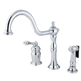 Elements of Design ES1811ALBS Wide Spread Deck Mount Kitchen Faucet with Brass Sprayer, Polished Chrome