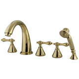 Elements of Design ES23625AL Three Handle Roman Tub Filler with Hand Shower, Polished Brass Finish
