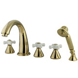 Elements of Design ES23625PX Three Handle Roman Tub Filler with Hand Shower, Polished Brass Finish