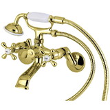 Elements of Design ES2662X Tub Wall Mount Clawfoot Tub Filler with Hand Shower, Polished Brass