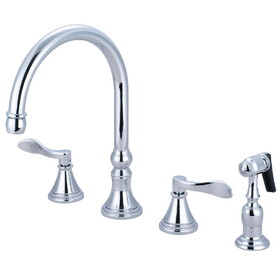 Elements of Design ES2791DFLBS Double Handle 8" Deck Mount Kitchen Faucet with Brass Sprayer, Polished Chrome Finish