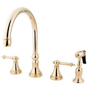 Elements of Design ES2792TLBS 8" Deck Mount Kitchen Faucet with Brass Sprayer, Polished Brass