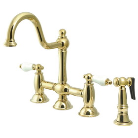 Elements of Design ES3792PLBS 8" Deck Mount Kitchen Faucet with Brass Sprayer, Polished Brass