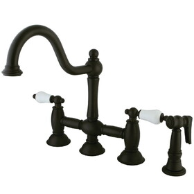 Elements of Design ES3795PLBS 8" Deck Mount Kitchen Faucet with Brass Sprayer, Oil Rubbed Bronze Finish