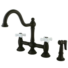 Elements of Design ES3795PXBS 8" Deck Mount Kitchen Faucet with Brass Sprayer, Oil Rubbed Bronze Finish