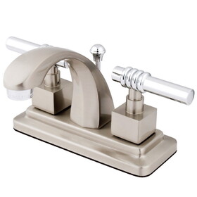 Elements of Design ES4647QL Two Handle 4" Centerset Lavatory Faucet with Brass Pop-up, Satin Nickel/Polished Chrome