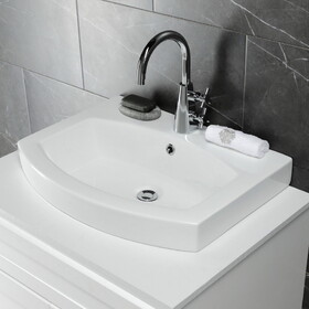 Kingston Brass EV2418 Inflection 24-Inch Ceramic Bathroom Sink (Single Hole), White
