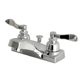 Kingston Brass FB201NFL NuWave French Two-Handle 3-Hole Deck Mount 4" Centerset Bathroom Faucet with Plastic Pop-Up, Polished Chrome