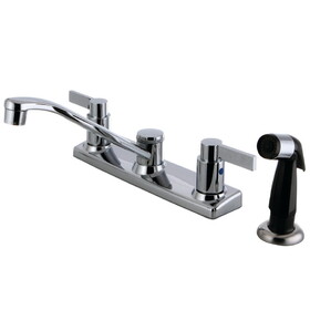 Kingston Brass NuvoFusion 2-Handle 8" Centerset Kitchen Faucet with Side Sprayer, Polished Chrome