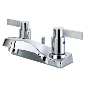 Kingston Brass FB2201NDL NuvoFusion Two-Handle 3-Hole Deck Mount 4" Centerset Bathroom Faucet with Plastic Pop-Up, Polished Chrome