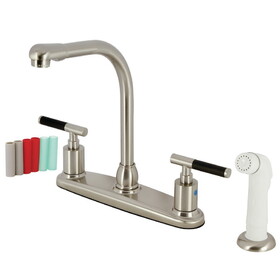 Kingston Brass FB718CKL Kaiser Two-Handle 4-Hole Deck Mount 8" Centerset Kitchen Faucet with Side Sprayer, Brushed Nickel