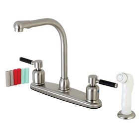 Kingston Brass FB718DKL Kaiser Two-Handle 4-Hole Deck Mount 8" Centerset Kitchen Faucet with Side Sprayer, Brushed Nickel
