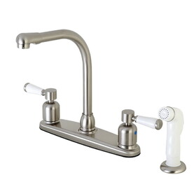 Kingston Brass FB718DPL Paris Two-Handle 4-Hole Deck Mount 8" Centerset Kitchen Faucet with Side Sprayer, Brushed Nickel
