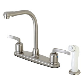Kingston Brass FB718EFL Centurion Two-Handle 4-Hole Deck Mount 8" Centerset Kitchen Faucet with Side Sprayer, Brushed Nickel