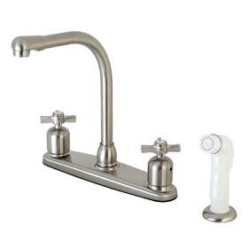 Kingston Brass FB718ZX Millennium Two-Handle 4-Hole Deck Mount 8" Centerset Kitchen Faucet with Side Sprayer, Brushed Nickel