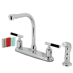 Kingston Brass Kaiser Two-Handle 4-Hole Deck Mount 8" Centerset Kitchen Faucet with Side Sprayer