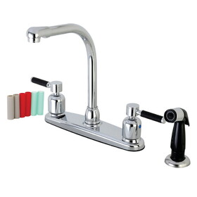 Kingston Brass FB751DKL Kaiser Two-Handle 4-Hole Deck Mount 8" Centerset Kitchen Faucet with Side Sprayer, Polished Chrome