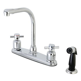 Kingston Brass FB751DX Concord Two-Handle 4-Hole Deck Mount 8" Centerset Kitchen Faucet with Side Sprayer, Polished Chrome