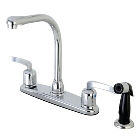 Kingston Brass FB751EFL Centurion Two-Handle 4-Hole Deck Mount 8" Centerset Kitchen Faucet with Side Sprayer, Polished Chrome
