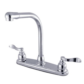 Kingston Brass FB751NFL NuWave French Two-Handle 4-Hole Deck Mount 8" Centerset Kitchen Faucet with Side Sprayer, Polished Chrome