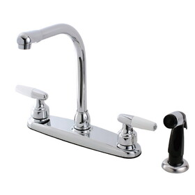 Kingston Brass FB751 Americana Two-Handle 4-Hole Deck Mount 8" Centerset Kitchen Faucet with Side Sprayer, Polished Chrome