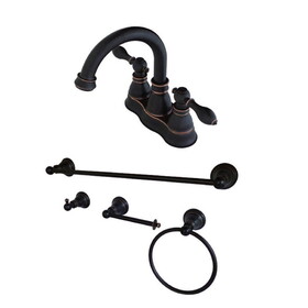 Kingston Brass FSK1616ACL American Classic Two-Handle 2-Hole Deck Mount 4" Centerset Bathroom Faucet with 4-Piece Bathroom Accessories, Naples Bronze