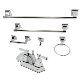 Kingston Brass FSK4641DL Concord Two-Handle 3-Hole Deck Mount 4" Centerset Bathroom Faucet with 5-Piece Bathroom Accessories, Polished Chrome