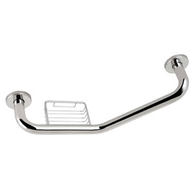 Kingston Brass Meridian 10" x 12" Angled Grab Bar with Soap Holder, Polished Stainless Steel