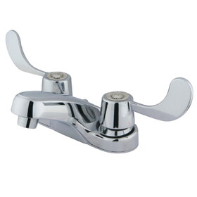 Kingston Brass GKB181G Vista Two-Handle 2-Hole Deck Mount 4" Centerset Bathroom Faucet with Plastic Pop-Up, Polished Chrome