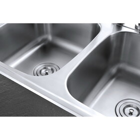 Kingston Brass GKTD33227 Studio 33-Inch Stainless Steel Self-Rimming 4-Hole Double Bowl Drop-In Kitchen Sink, Brushed