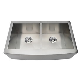 Kingston Brass GKTDF33209 Uptowne 33-Inch Stainless Steel Apron-Front Double Bowl Farmhouse Kitchen Sink, Brushed