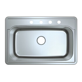 Kingston Brass GKTS332290 Studio 33-Inch Stainless Steel Self-Rimming 4-Hole Single Bowl Drop-In Kitchen Sink, Brushed