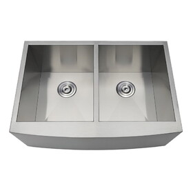 Kingston Brass GKUDF302110 Uptowne 30-Inch Stainless Steel Apron-Front Double Bowl Farmhouse Kitchen Sink, Brushed