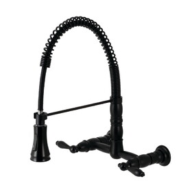 Gourmetier Heritage Two-Handle Wall-Mount Pull-Down Sprayer Kitchen Faucet, Matte Black GS1240AL
