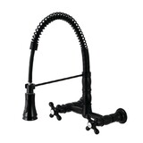Kingston Brass Gourmetier GS1240AX Heritage Two-Handle Wall-Mount Pull-Down Sprayer Kitchen Faucet, Matte Black