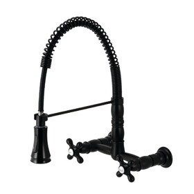 Gourmetier Heritage Two-Handle Wall-Mount Pull-Down Sprayer Kitchen Faucet, Matte Black GS1240AX