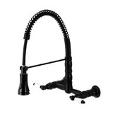 Kingston Brass Gourmetier GS1240PL Heritage Two-Handle Wall-Mount Pull-Down Sprayer Kitchen Faucet, Matte Black