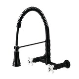 Kingston Brass Gourmetier GS1240PX Heritage Two-Handle Wall-Mount Pull-Down Sprayer Kitchen Faucet, Matte Black