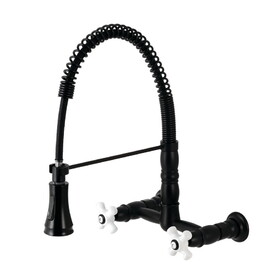 Gourmetier Heritage Two-Handle Wall-Mount Pull-Down Sprayer Kitchen Faucet, Matte Black GS1240PX