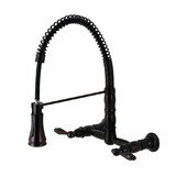 Kingston Brass Gourmetier GS1245AL Heritage Two-Handle Wall-Mount Pull-Down Sprayer Kitchen Faucet, Oil Rubbed Bronze