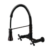 Kingston Brass Gourmetier GS1245AX Heritage Two-Handle Wall-Mount Pull-Down Sprayer Kitchen Faucet, Oil Rubbed Bronze
