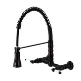Kingston Brass Gourmetier GS1245PL Heritage Two-Handle Wall-Mount Pull-Down Sprayer Kitchen Faucet, Oil Rubbed Bronze