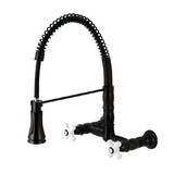 Kingston Brass Gourmetier GS1245PX Heritage Two-Handle Wall-Mount Pull-Down Sprayer Kitchen Faucet, Oil Rubbed Bronze