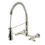 Kingston Brass Gourmetier GS1246AL Heritage Two-Handle Wall-Mount Pull-Down Sprayer Kitchen Faucet, Polished Nickel