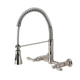 Kingston Brass Gourmetier GS1248AL Heritage Two-Handle Wall-Mount Pull-Down Sprayer Kitchen Faucet, Brushed Nickel