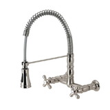 Kingston Brass Gourmetier GS1248AX Heritage Two-Handle Wall-Mount Pull-Down Sprayer Kitchen Faucet, Brushed Nickel