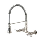 Kingston Brass Gourmetier GS1248PL Heritage Two-Handle Wall-Mount Pull-Down Sprayer Kitchen Faucet, Brushed Nickel