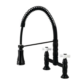 Gourmetier Heritage Two-Handle Deck-Mount Pull-Down Sprayer Kitchen Faucet, Matte Black GS1270PX