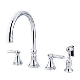 Gourmetier Widespread Kitchen Faucet with Brass Sprayer, Polished Chrome