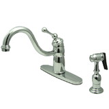 Kingston Brass Victorian Mono Block Kitchen Faucet with Brass Sprayer, Polished Chrome KB1571BLBS